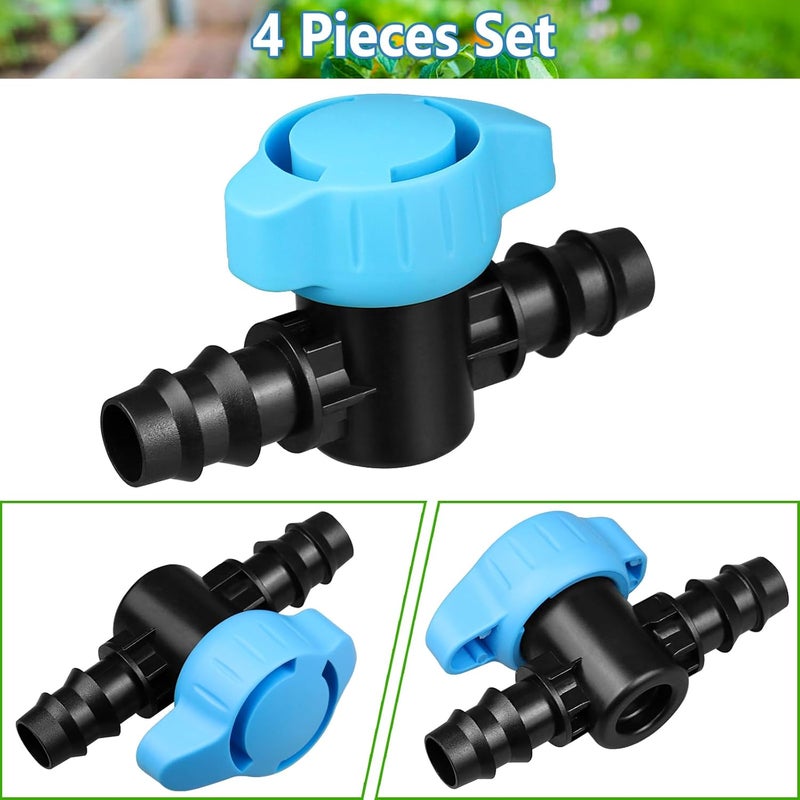 JAYEE Drip Irrigation Valve Tubing Fittings 1/2 inch, 4 Pcs Barbed Switch Valves Drip Line Parts for 1/2 Inch Drip Irrigation Tubing (.570-.620" ID), Shut Off On Water Flow for Sprinkler Systems - Image 3